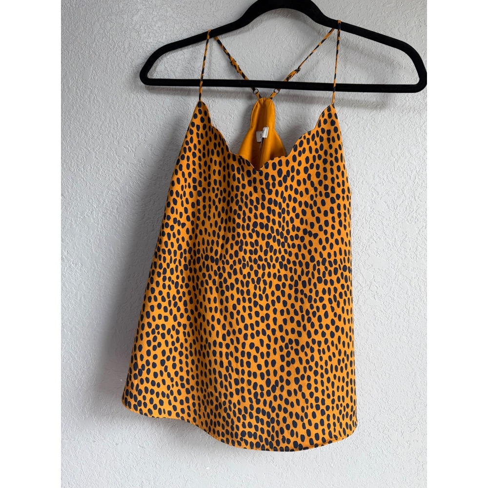 J.Crew Womens Animal Print Scalloped Camisole Mustard Yellow Black Size 4